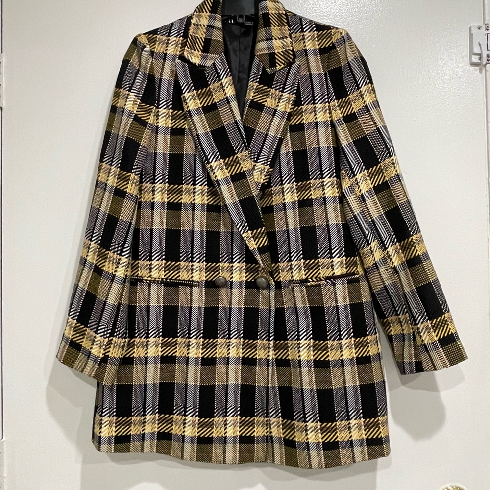 Zara Plaid Women's Jacket - Black, White, Yellow, size S